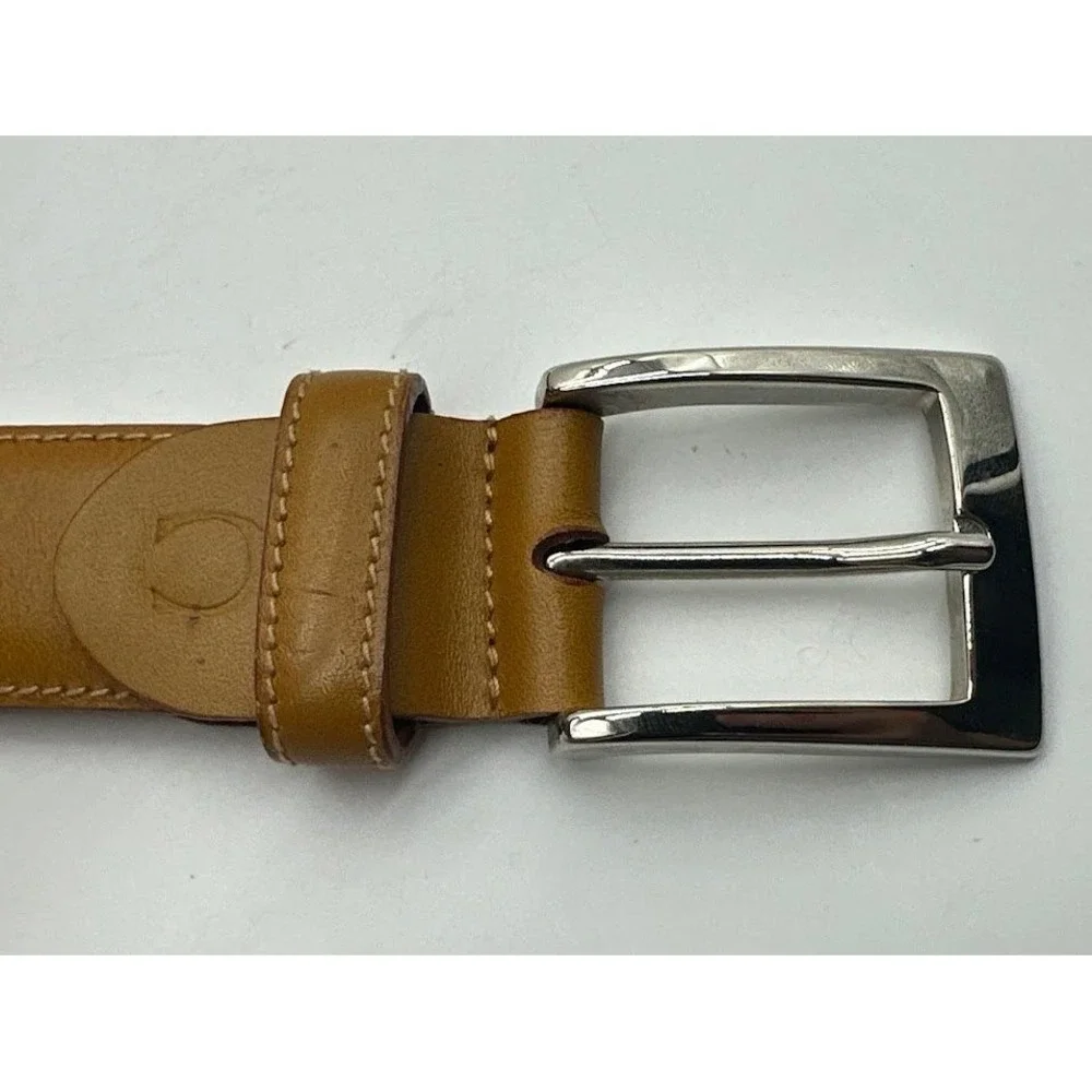 Canali Mens Tan Brown Genuine Leather Belt Made in Italy Size 85/100 Solid Brass